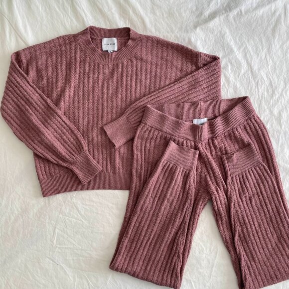 Pink Rose Ribbed Pjs / Lounge Set (sz M) - Picture 1 of 6